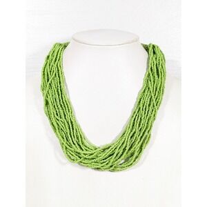 Lime Green Glass Beaded Multi Strand Boho Statement Necklace 21"